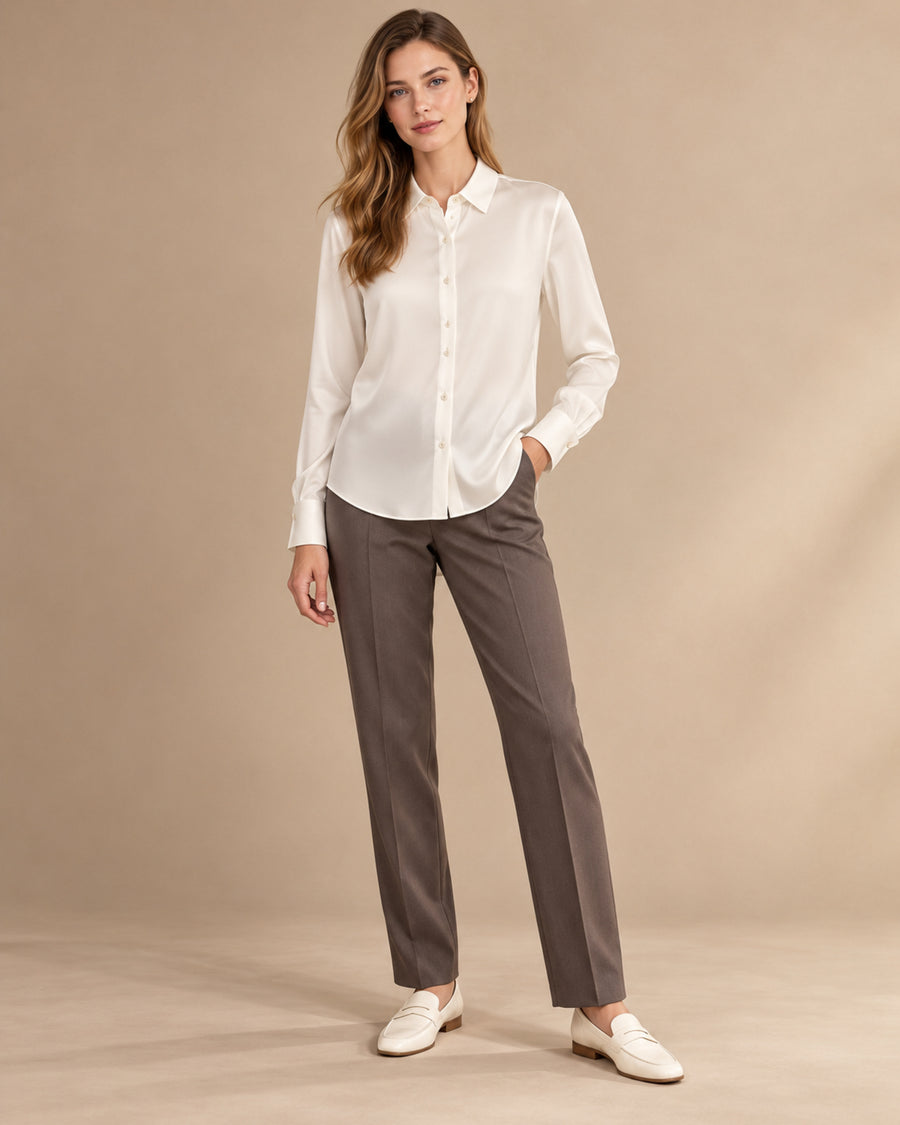 Mulberry silk button-front shirt in Warm Ivory