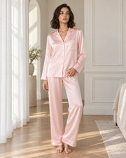 100% mulberry silk long pajama set in Blush Rose