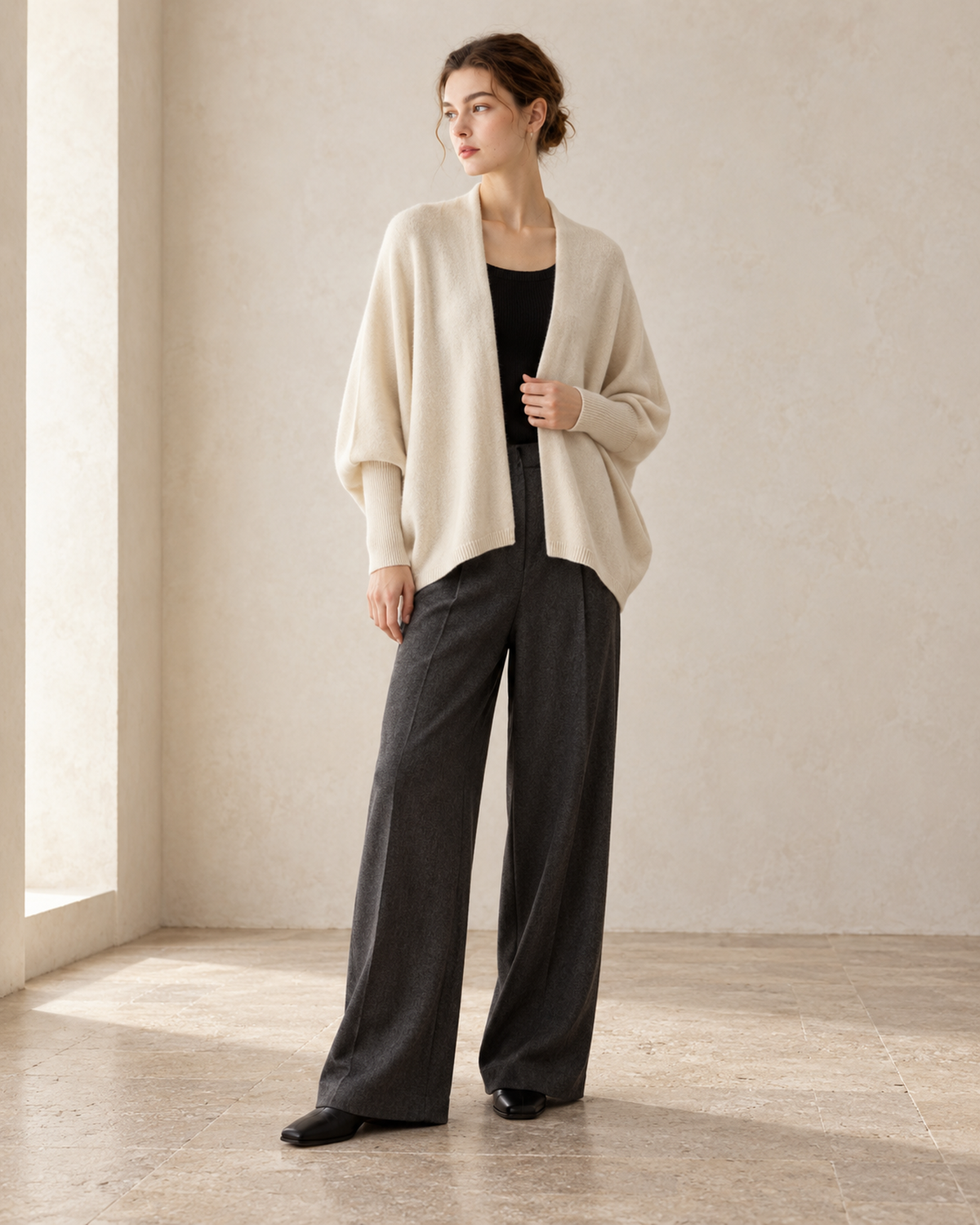 Pure cashmere cocoon cardigan in Ivory