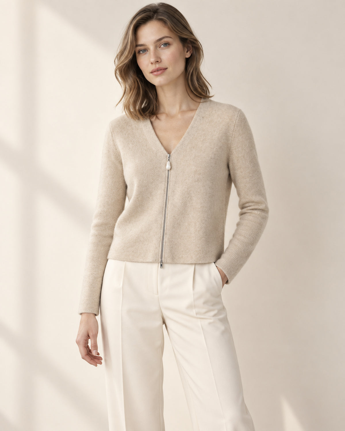 Pure cashmere pearl-zip cardigan