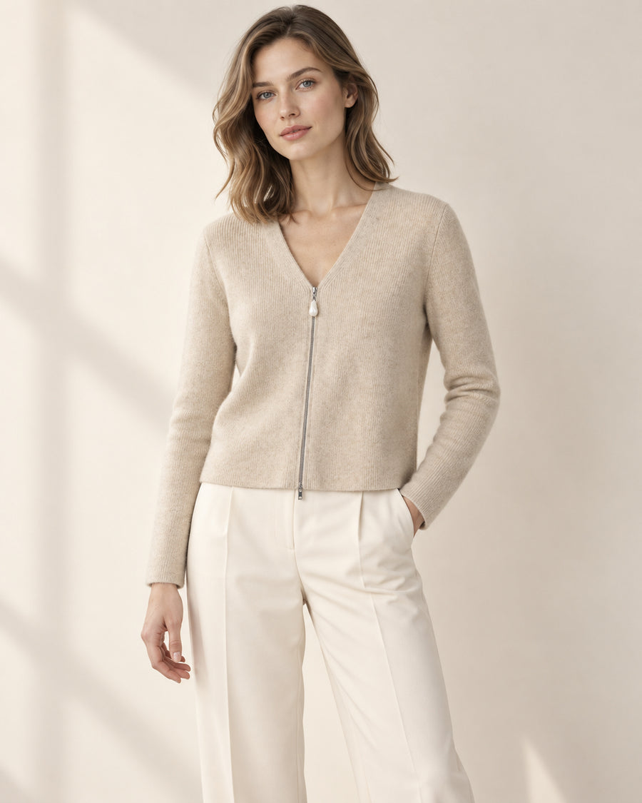 Pure cashmere pearl-zip cardigan