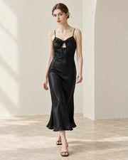 Sculpted 19-Momme Mulberry Silk Bow-Keyhole Midi Dress