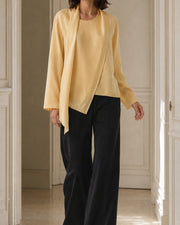 VELSEE Women's Mulberry Silk Scarf-Neck Blouse – Asymmetric Draped Long-Sleeve Top