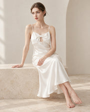 Sculpted 19-Momme Mulberry Silk Bow-Keyhole Midi Dress