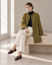 Ligne Calme Cashmere–Wool Collarless Coat