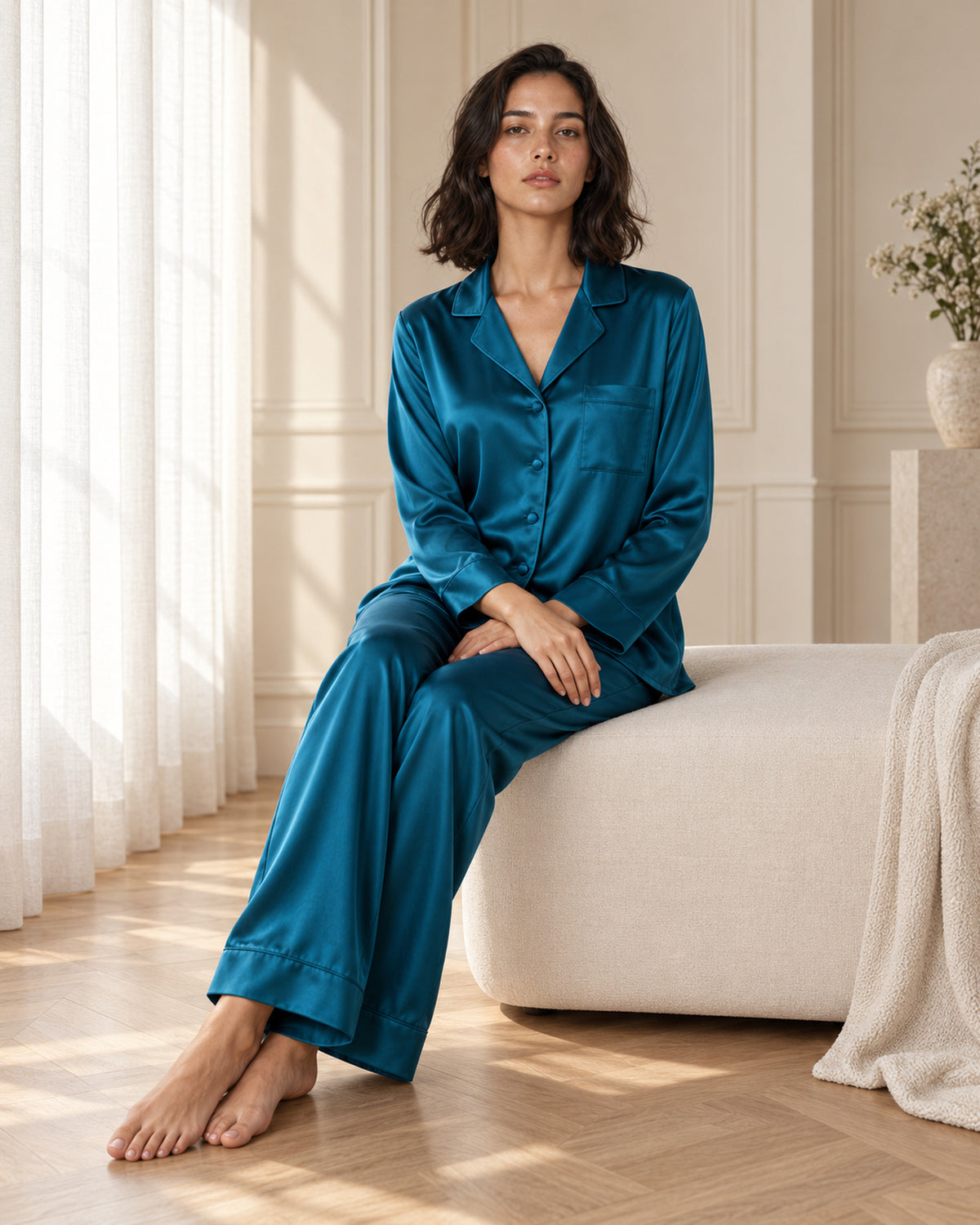 Moonlit Grace 100% Mulberry Silk Long Pajama Set