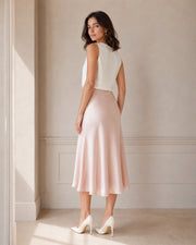 VELSEE Women's Mulberry Silk Bias-Cut Midi Skirt – High-Waist A-Line Satin Skirt