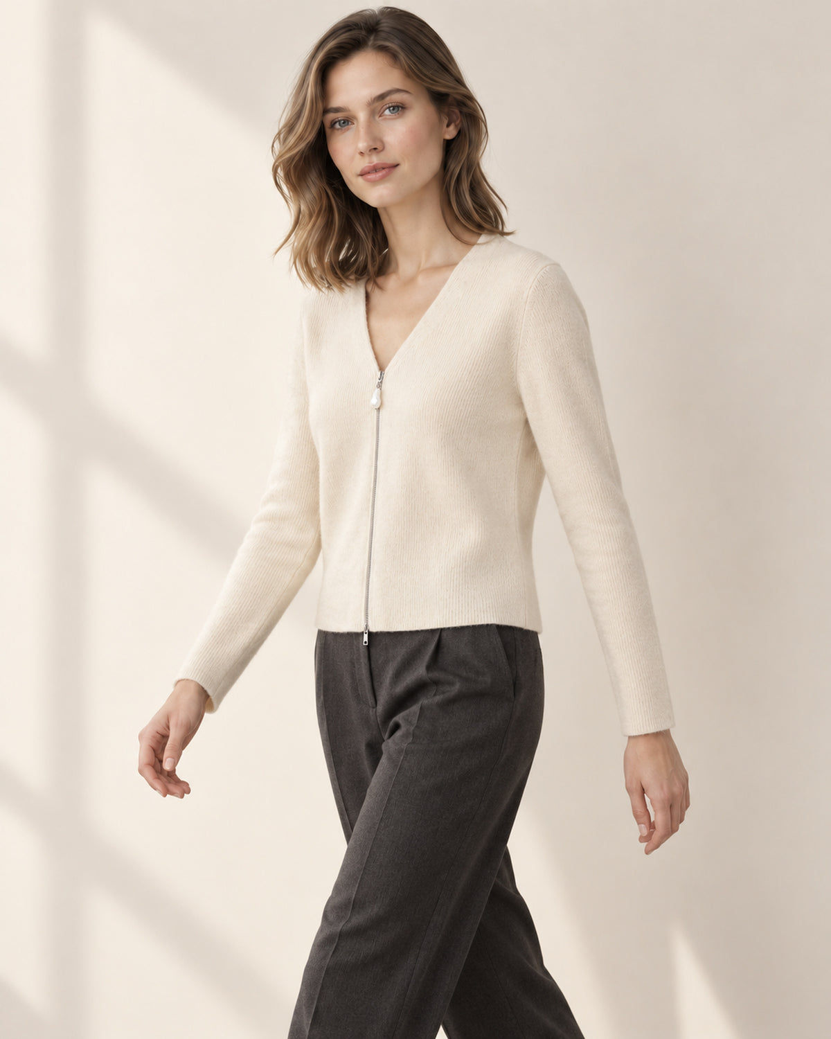 Amélie Pure Cashmere Pearl-Zip Cardigan