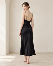 Sculpted 19-Momme Mulberry Silk Bow-Keyhole Midi Dress