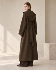 Architectural Hooded Wool-Cashmere-Silk Robe Coat