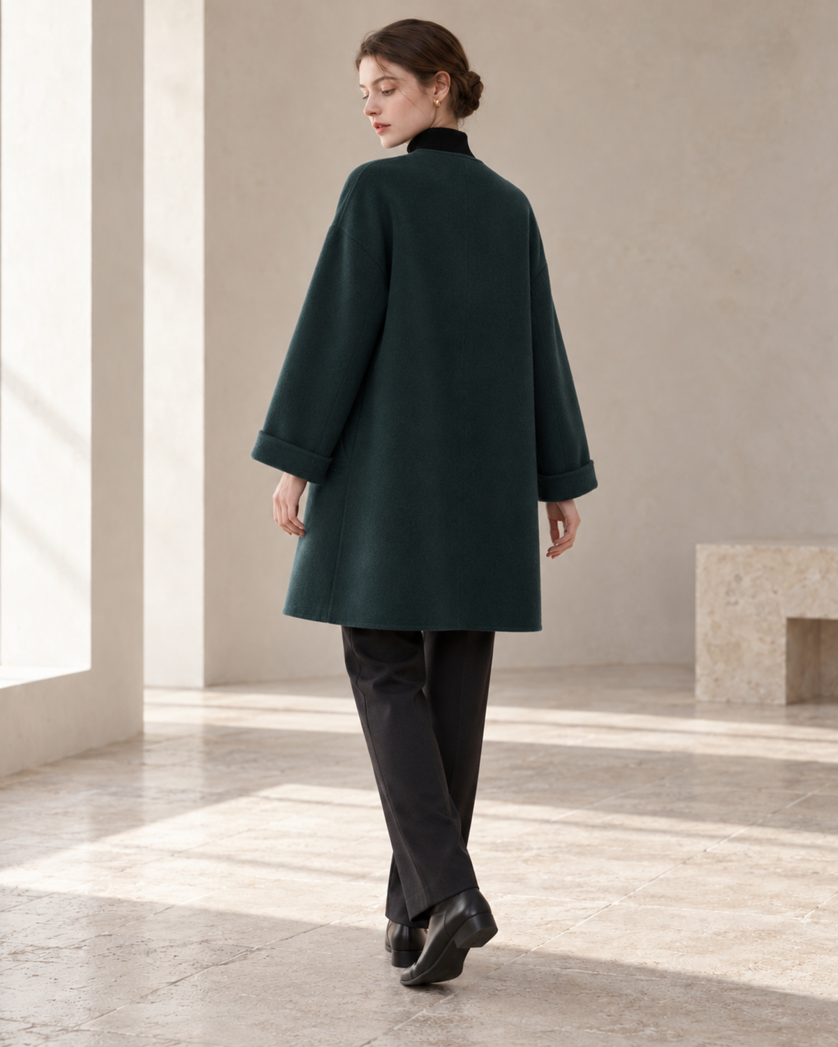 Ligne Calme Cashmere–Wool Collarless Coat