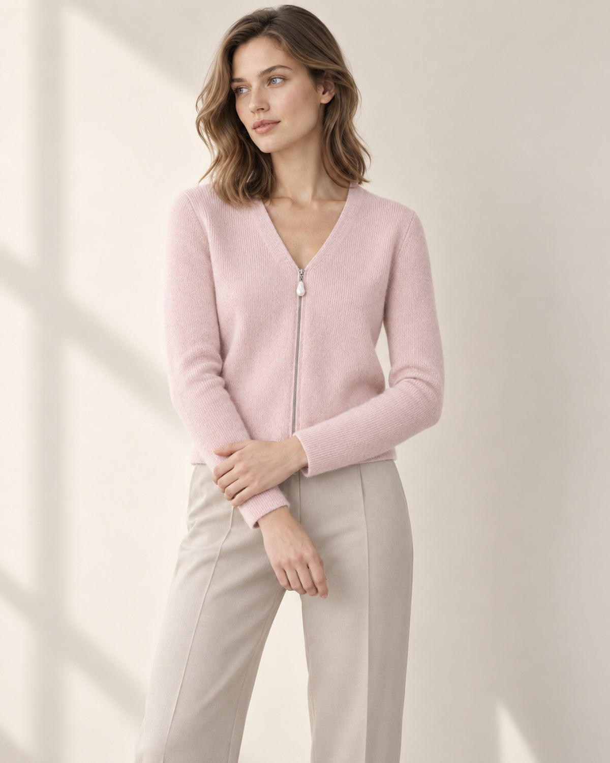 Amélie Pure Cashmere Pearl-Zip Cardigan