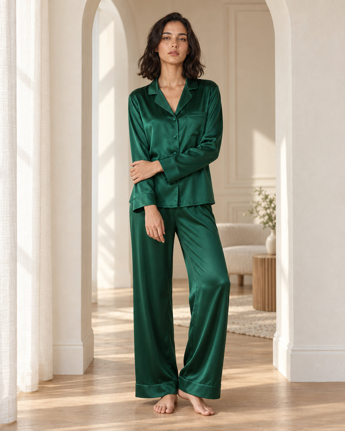 Moonlit Grace 100% Mulberry Silk Long Pajama Set