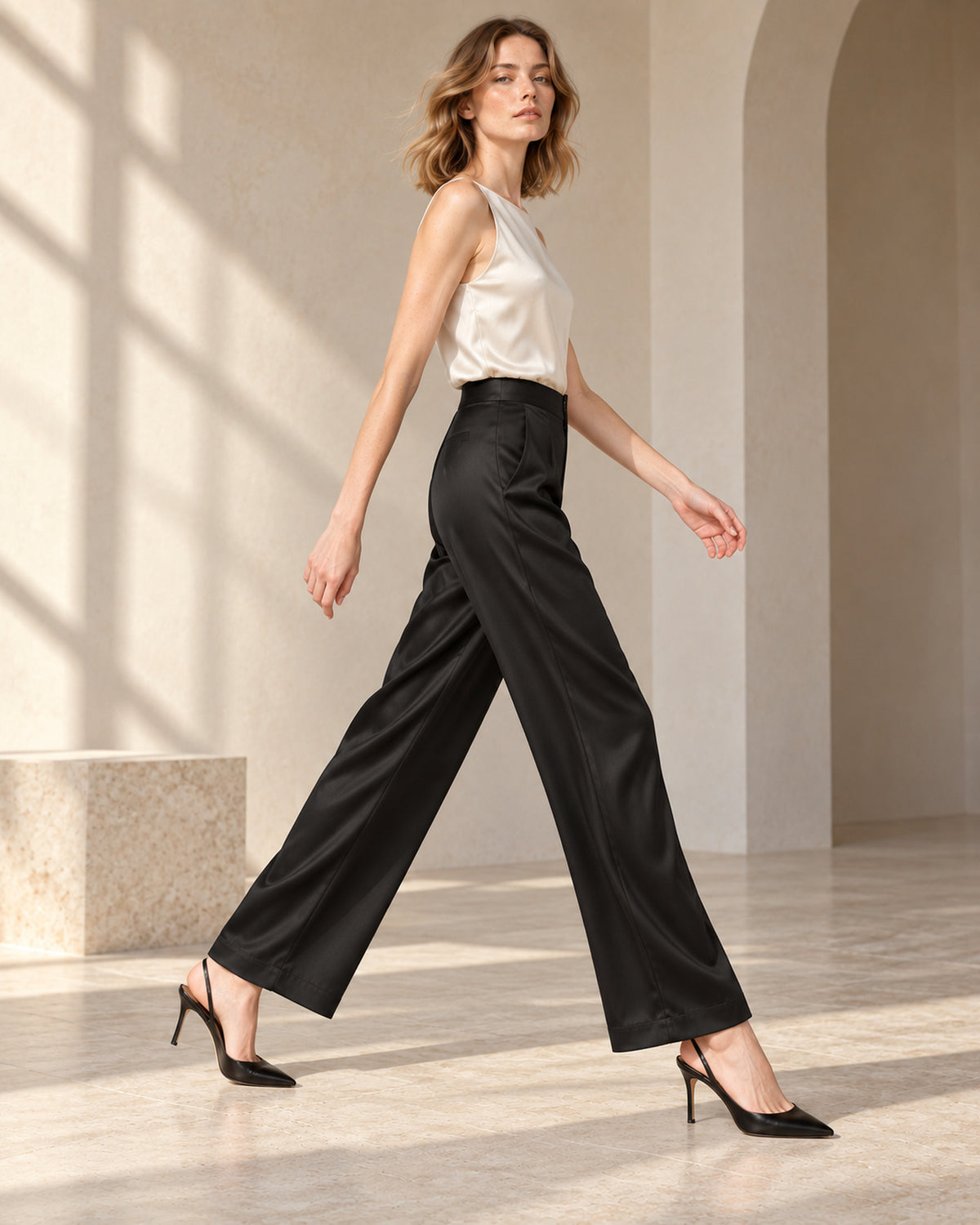 100% Mulberry Silk Wide-Leg Trousers