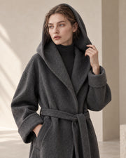 Architectural Hooded Wool-Cashmere-Silk Robe Coat