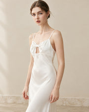 Sculpted 19-Momme Mulberry Silk Bow-Keyhole Midi Dress