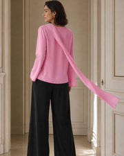 VELSEE Women's Mulberry Silk Scarf-Neck Blouse – Asymmetric Draped Long-Sleeve Top
