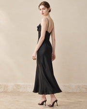 Sculpted 19-Momme Mulberry Silk Bow-Keyhole Midi Dress