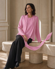 VELSEE Women's Mulberry Silk Scarf-Neck Blouse – Asymmetric Draped Long-Sleeve Top