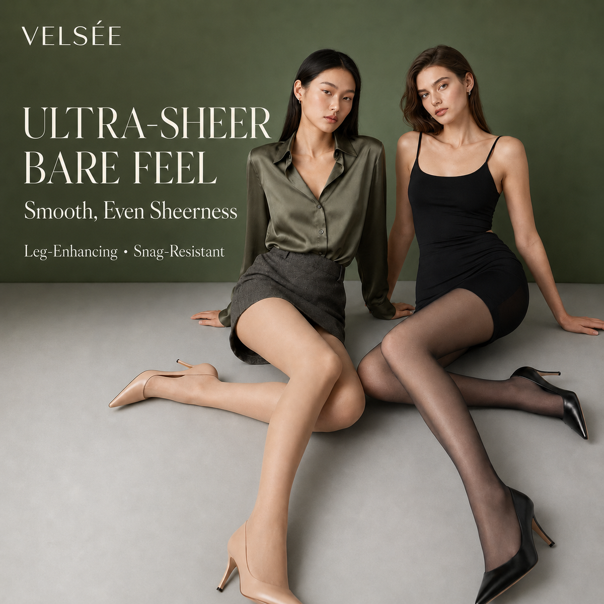 Velsée Women's Soft Silk Sheer Tights | Run-Resistant No-Slip Natural Skin Tone | Quiet Luxury Feminine Hosiery