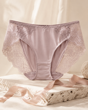VELSÉE Women’s Mulberry Silk & Lace Briefs – Mid-Rise Breathable Luxury Panties, Soft Lightweight Floral Lace Underwear
