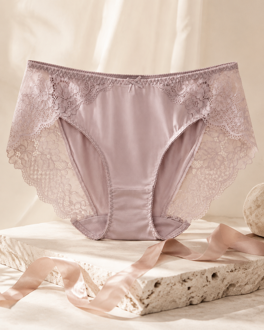 VELSÉE Women’s Mulberry Silk & Lace Briefs – Mid-Rise Breathable Luxury Panties, Soft Lightweight Floral Lace Underwear