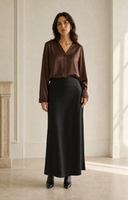 VELSÉE Women’s Mulberry Silk Blouse – V-Neck Long Sleeve Button-Front Stretch Silk Shirt