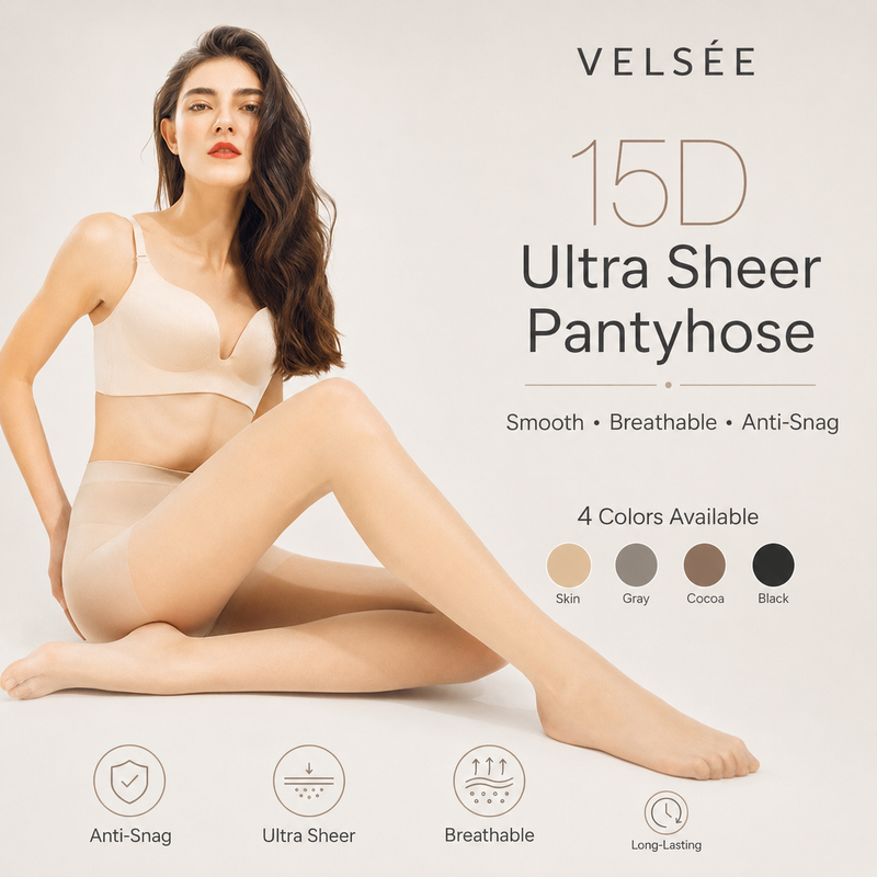 VELSÉE Women's Ultra-Sheer Run-Resistant Pantyhose | No-Slip Waistband | Breathable Summer Tights