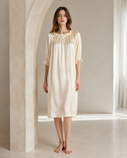 VELSÉE 100% 6A Mulberry Silk Nightgown for Women – Ruffle Neck 3/4 Sleeve Luxury Silk Sleep Dress