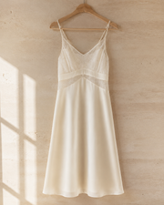VELSÉE 100% 6A Mulberry Silk Lace Nightgown – V-Neck Midi Silk Chemise with Removable Pads