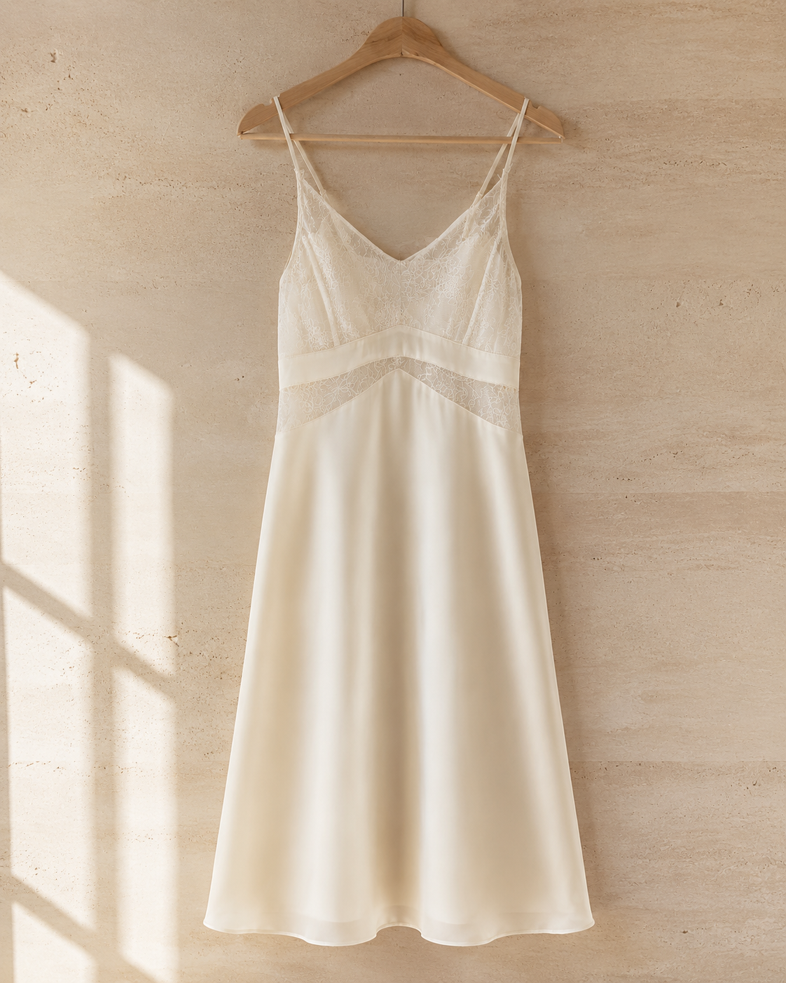 VELSÉE 100% 6A Mulberry Silk Lace Nightgown – V-Neck Midi Silk Chemise with Removable Pads