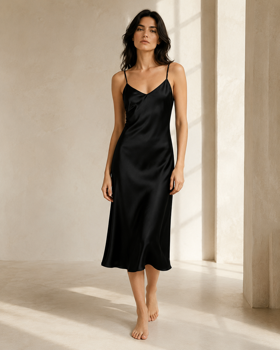VELSÉE Élan 6A Mulberry Silk Slip Dress – 100% Pure Silk V-Neck Midi Nightgown