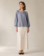 Women’s 100% Mulberry Silk Batwing Sleeve Blouse, Relaxed Boat Neck Long Sleeve Luxury Silk Top