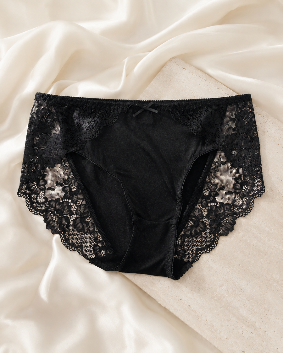 VELSÉE Women’s Mulberry Silk & Lace Briefs – Mid-Rise Breathable Luxury Panties, Soft Lightweight Floral Lace Underwear