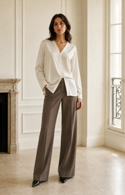 VELSÉE Women’s Mulberry Silk Blouse – V-Neck Long Sleeve Button-Front Stretch Silk Shirt