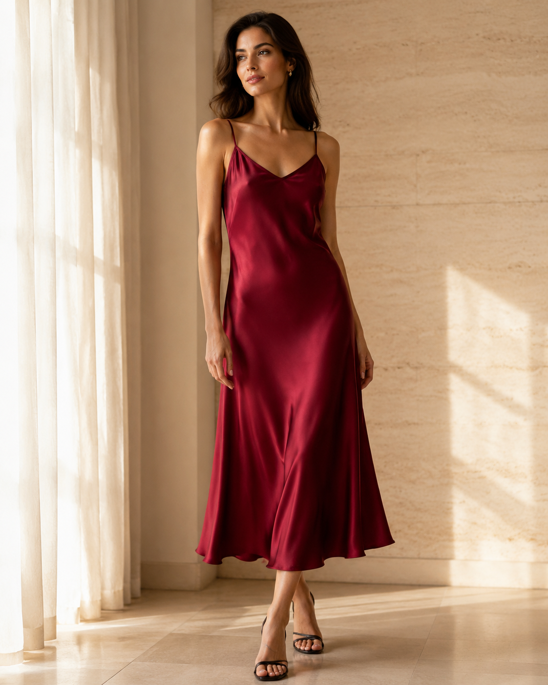 VELSÉE Élan 6A Mulberry Silk Slip Dress – 100% Pure Silk V-Neck Midi Nightgown