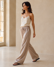 VELSÉE Women’s 19 Momme Mulberry Silk Wide-Leg Pants – Luxury Pull-On Palazzo Trousers with Adjustable Drawstring for Work, Travel & Casual Wear