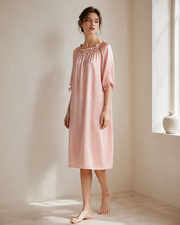 VELSÉE 100% 6A Mulberry Silk Nightgown for Women – Ruffle Neck 3/4 Sleeve Luxury Silk Sleep Dress