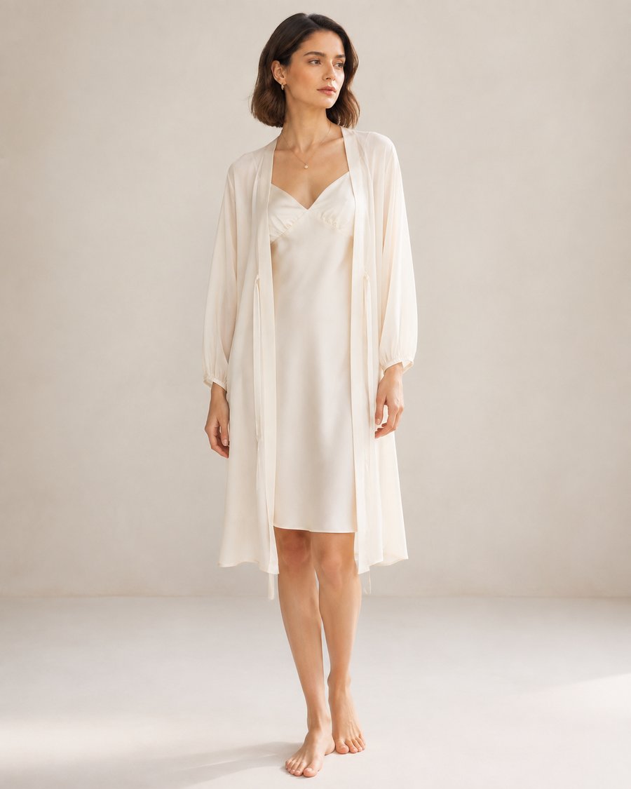 VELSÉE 100% Mulberry Silk Nightgown & Robe Set for Women – 2-Piece Luxury Silk Sleepwear
