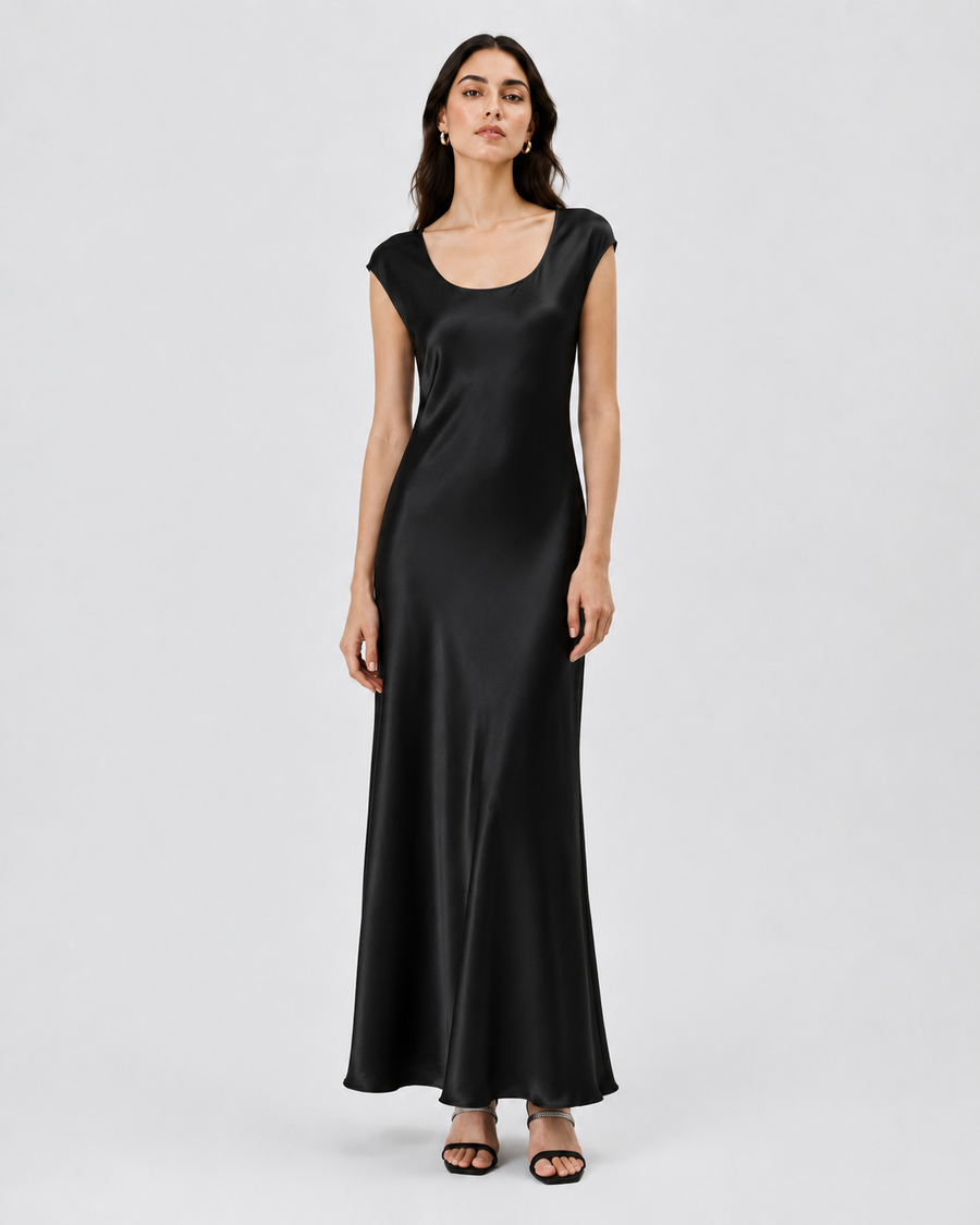 VELSÉE Pure Silk Satin Maxi Dress