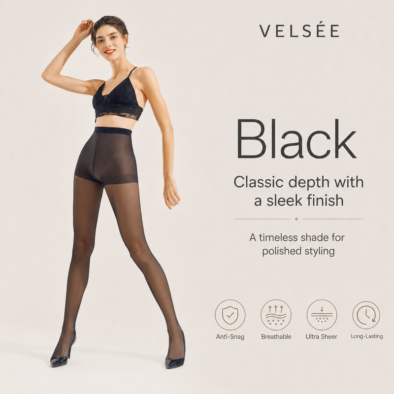 VELSÉE Women's Ultra-Sheer Run-Resistant Pantyhose | No-Slip Waistband | Breathable Summer Tights