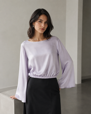 VELSÉE 100% Mulberry Silk Boat Neck Blouse – Bell Sleeve Luxury Work Top