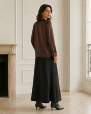 VELSÉE Women’s Mulberry Silk Blouse – V-Neck Long Sleeve Button-Front Stretch Silk Shirt