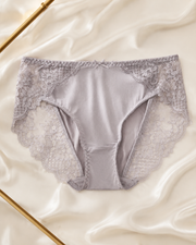 VELSÉE Women’s Mulberry Silk & Lace Briefs – Mid-Rise Breathable Luxury Panties, Soft Lightweight Floral Lace Underwear