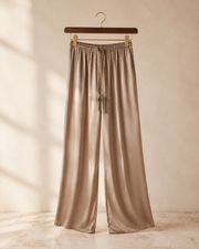 VELSÉE Women’s 19 Momme Mulberry Silk Wide-Leg Pants – Luxury Pull-On Palazzo Trousers with Adjustable Drawstring for Work, Travel & Casual Wear
