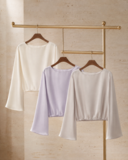 VELSÉE 100% Mulberry Silk Boat Neck Blouse – Bell Sleeve Luxury Work Top