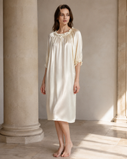 VELSÉE 100% 6A Mulberry Silk Nightgown for Women – Ruffle Neck 3/4 Sleeve Luxury Silk Sleep Dress