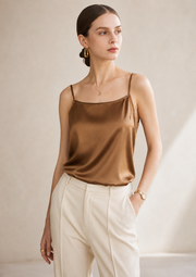 VELSÉE 100% 6A Mulberry Silk Camisole for Women – Luxury Silk Tank Top