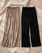 VELSÉE Women’s 19 Momme Mulberry Silk Wide-Leg Pants – Luxury Pull-On Palazzo Trousers with Adjustable Drawstring for Work, Travel & Casual Wear