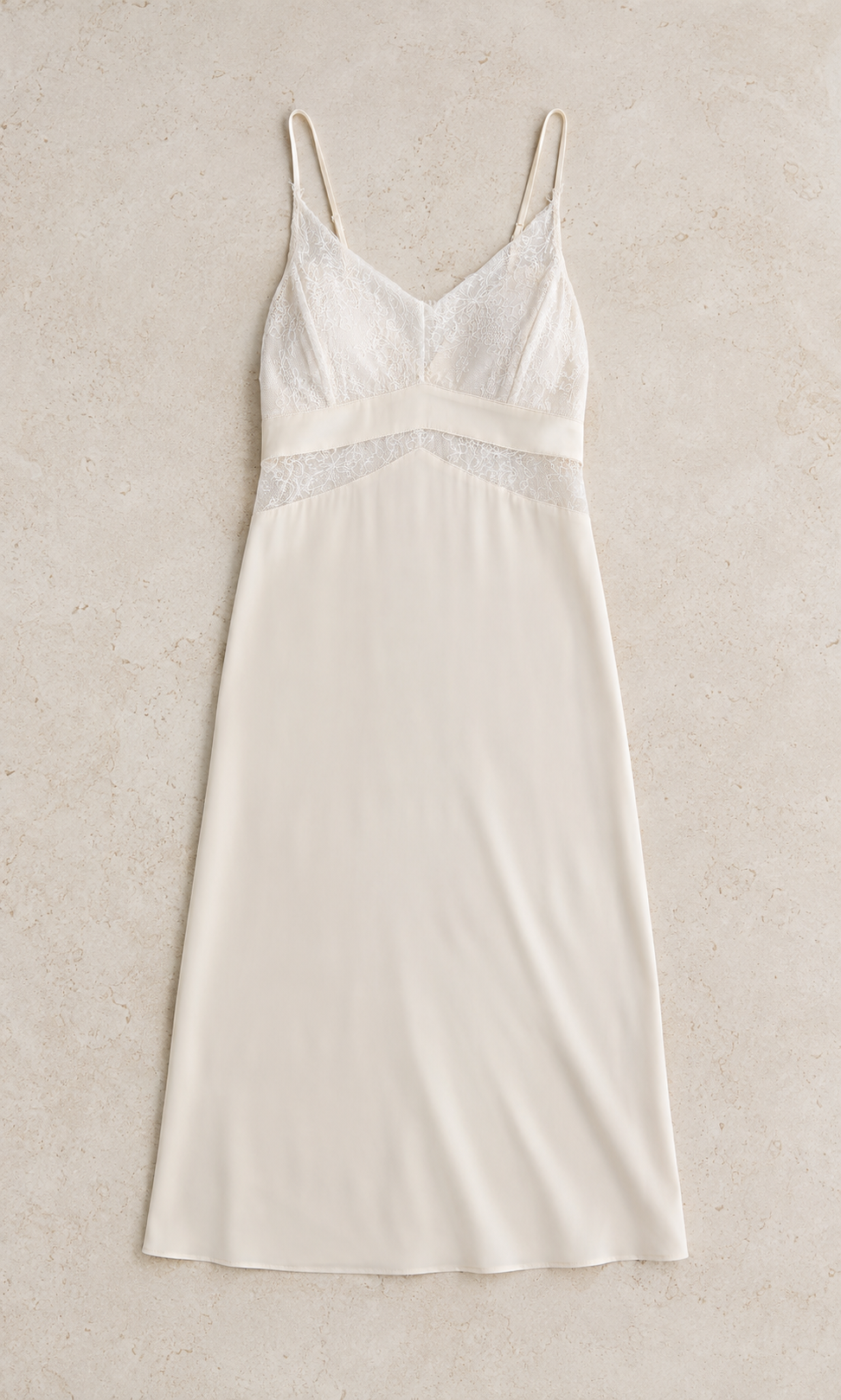 VELSÉE 100% 6A Mulberry Silk Lace Nightgown – V-Neck Midi Silk Chemise with Removable Pads